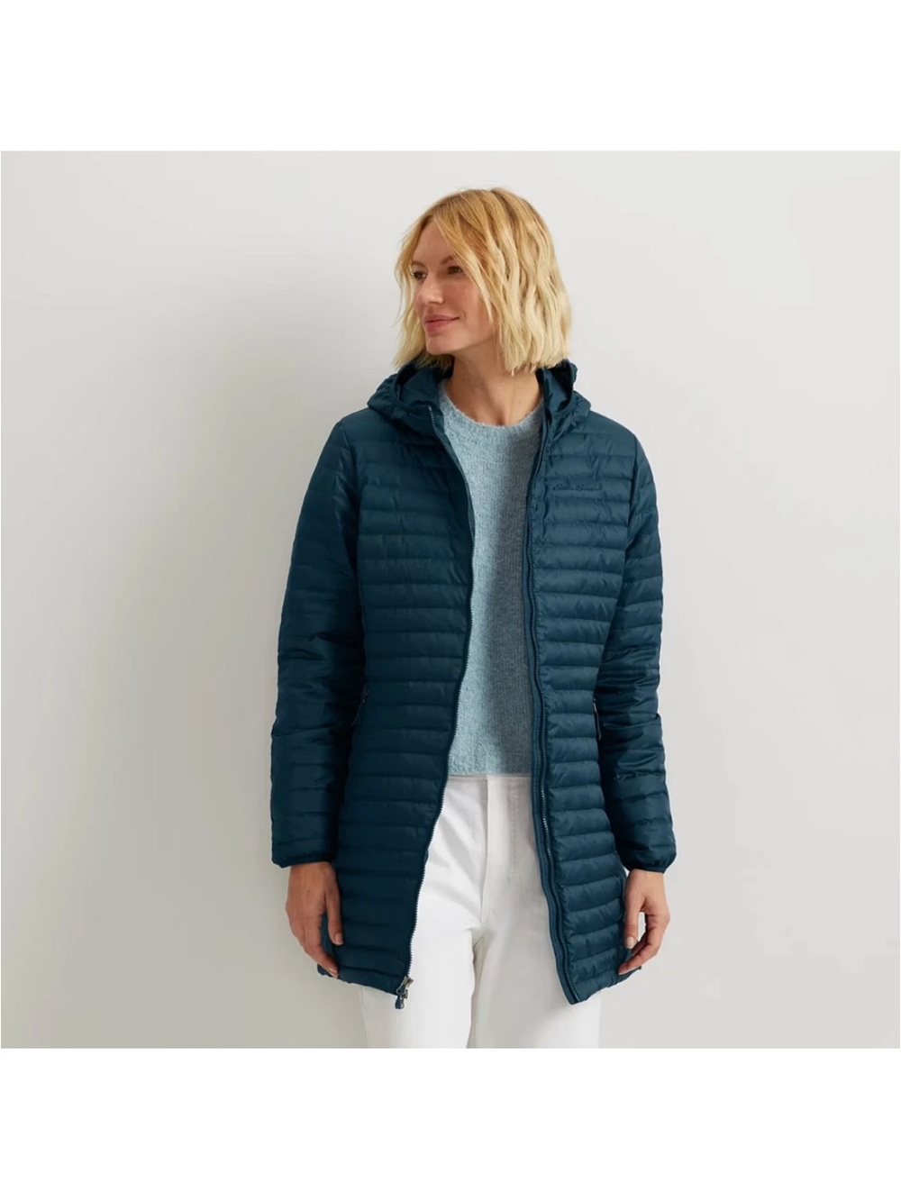 Eddie Bauer Down Quilted Hooded Puffer in Deep Teal (Marine) 650 Fill Medium